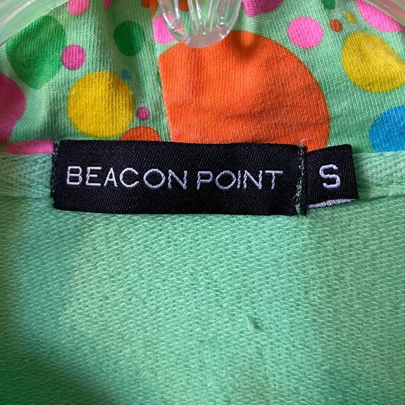 Lime green summer hoodie with various colored polkadot hood - Picture 2 of 6